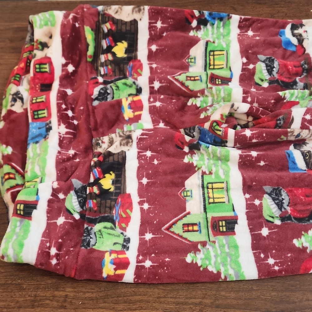 No Boundaries Red and White Patterned Leggings Pants Cat Christmas Thick Cozy -L